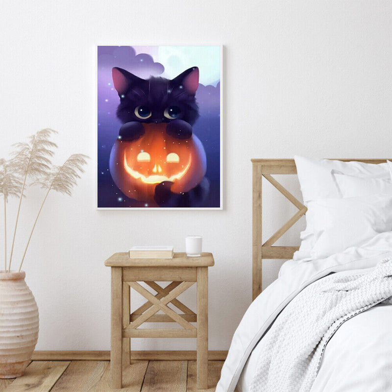 30x40cm 5D DIY Full Round Drill Diamond Painting Halloween Pumpkin Cat Decor