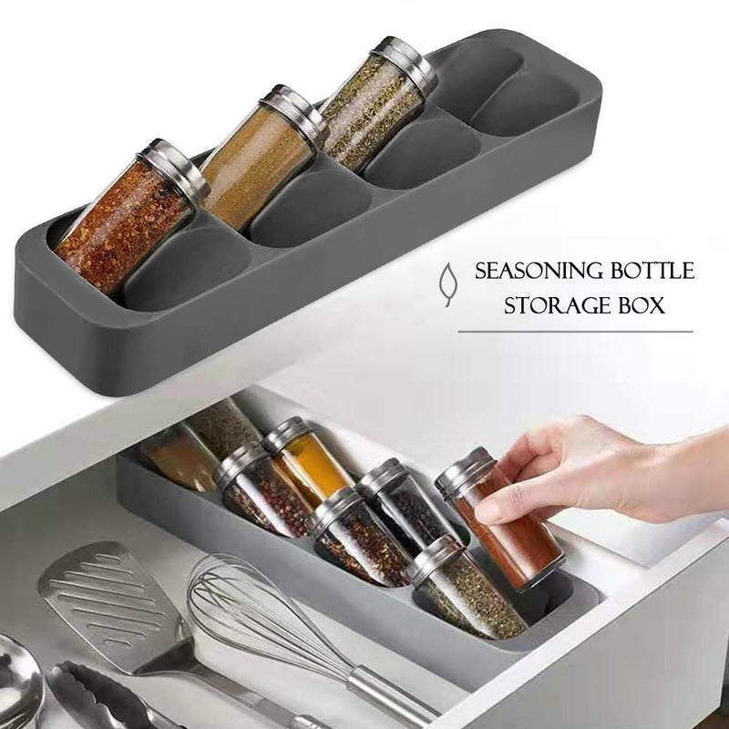 Eight Slots Drawer Condiment Seasoning Bottle Box Kitchen Storage Rack Organizer