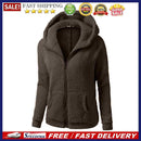 Women Thicken Fleece Winter Jacket Hooded Zipper Overcoat(Coffee)(XXXL)