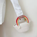 Women Mini Handbag Cotton Rope Beach Rainbow Cloud Mini Basket Knit Tote Bag