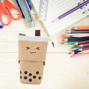Retractable Milk Tea Pencil Case Stationery Storage Pen Holder (Brown) Newly