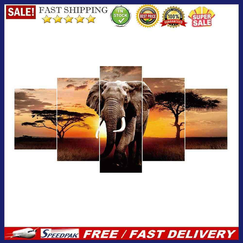 5pcs 5D DIY Full Drill Diamond Painting Elephant Cross Stitch Kit (L1753)