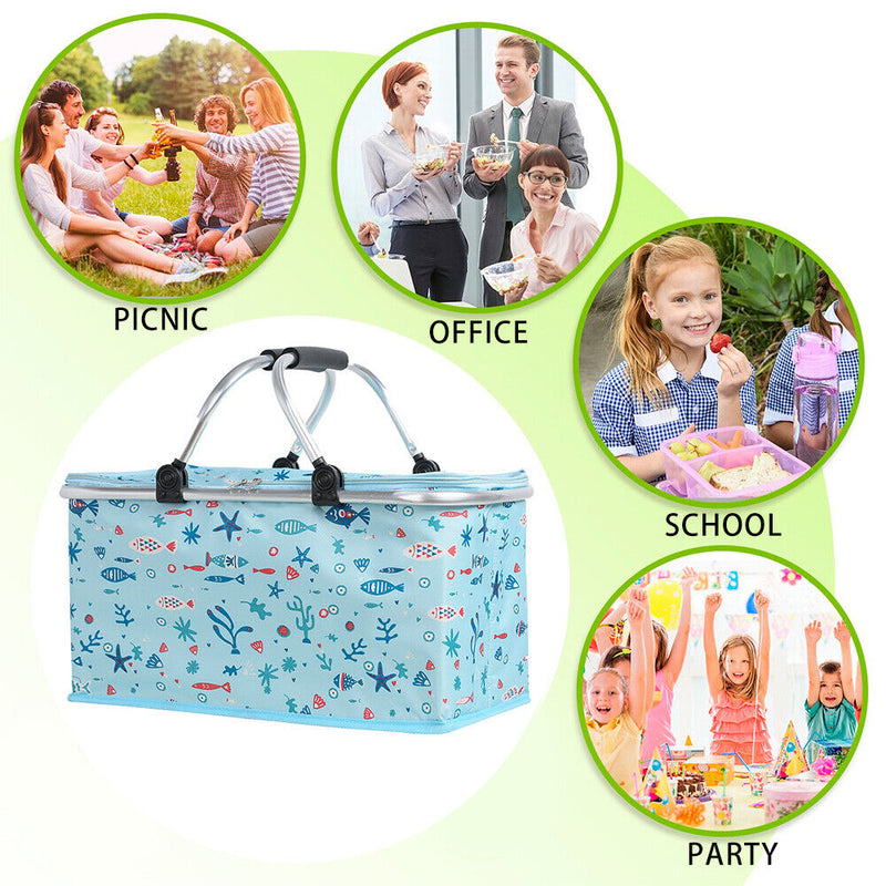 Insulated Cooler Bag with Handle, Large Capacity, Collapsible Picnic Basketball Tote