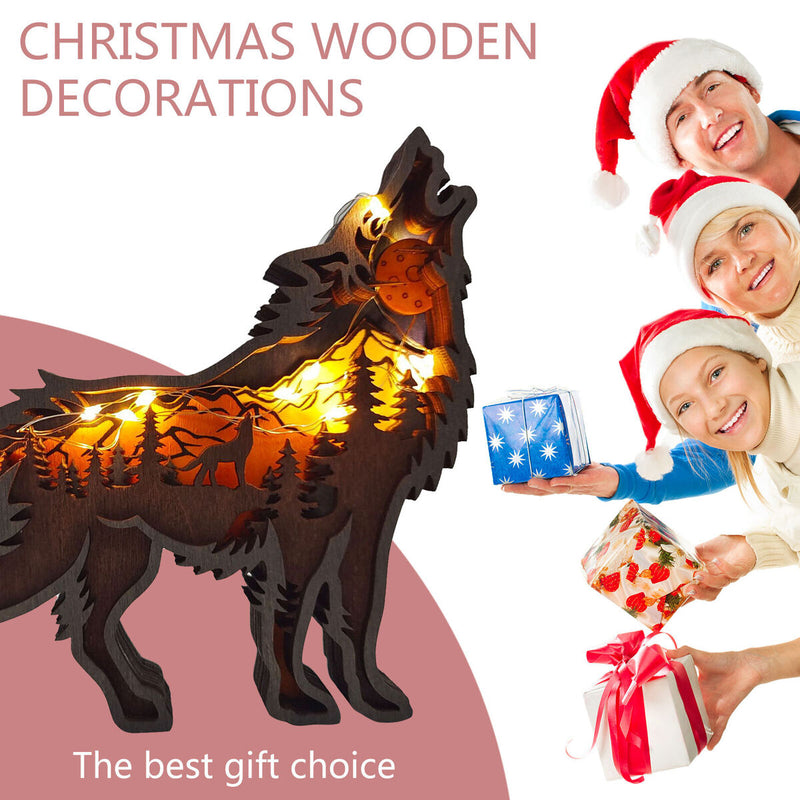 Wooden Ornament Battery Powered Hollow Multi-Layer Forest Animal Scene Display