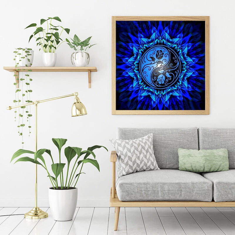 Blue Mandala Frameless DIY Oil Paint by Numbers Kit Picture Canvas Artwork Newly
