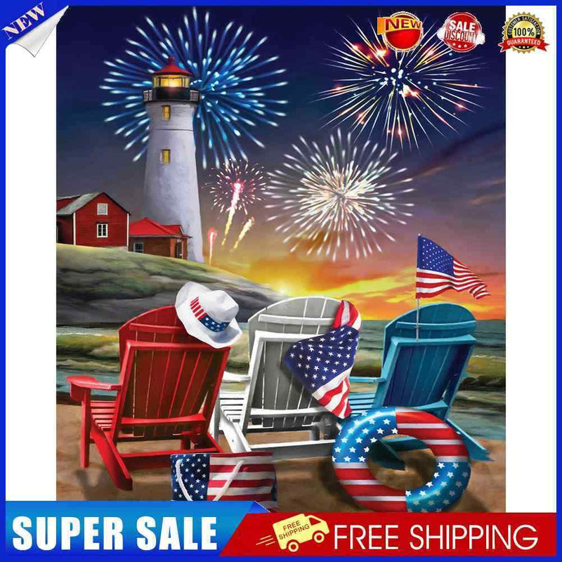 Lighthouse Fireworks Oil Paint By Numbers DIY Handpainted on Canvas Picture