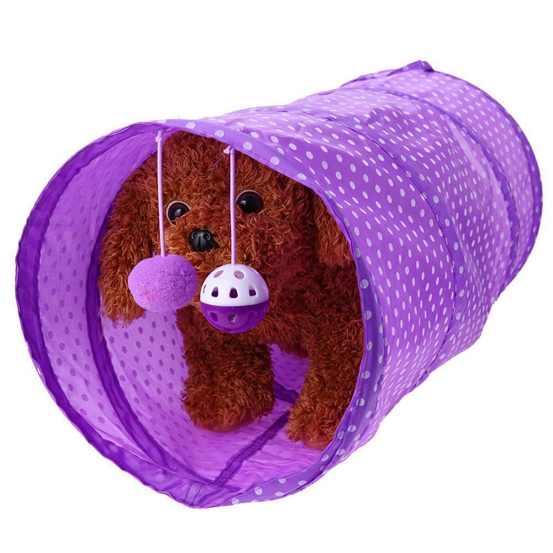 Pet Cat Tunnel Tubes Collapsible Crinkle Kitten Rabbit Play Tunnels(Purple)