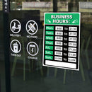 Business Hours Sign Hours of Operation Signs for Window / Door (Green) Newly