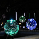LED Solar Lamp Cracked Glass Ball Hanging Light Waterproof Garden Decor (F)