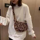 Fashion Leopard Printed Women Shoulder Bag Plush Travel Daily Crossbody Handbag