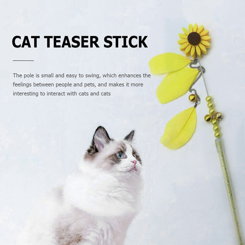 Feather Bell Daisy Chaser Wand Funny Kitten Cat Teaser Rod Interactive Stic