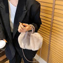 Women Plush Fur Solid Color Handbag Winter Casual Cloud Small Top Handle Bag