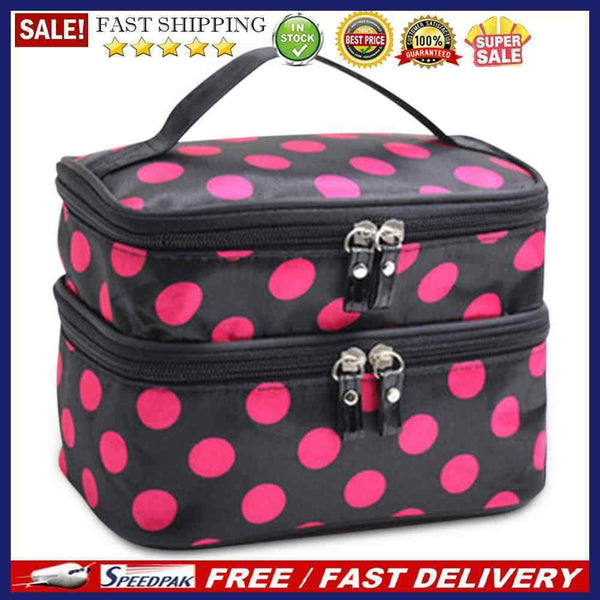 Double Layer Women Cosmetic Bag Zipper Organizer Portable Travel Makeup Sto