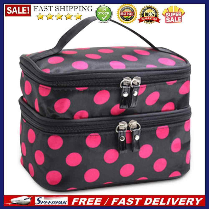Double Layer Women Cosmetic Bag Zipper Organizer Portable Travel Makeup Sto
