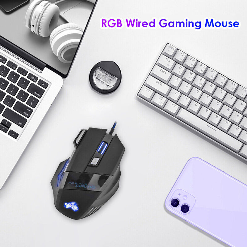 PC Gamer Mouse 7-Color Backlit DPI Adjustable Wired Optical Computer Gaming Mice