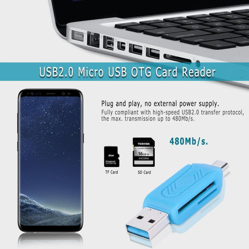 USB2.0 Micro USB OTG Card Reader for TF SD Memery Card for PC Phone (Blue)