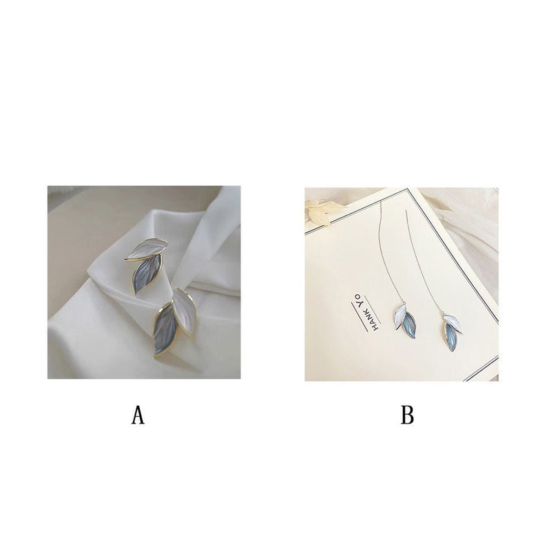 Style Women Leaf Stud Earrings Ear Studs Leaf Ear Thread Jewelry Accessories