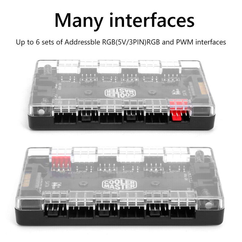 1 to 6 Multi Way Splitter PWM ARGB Fan HUB 4Pin PWM 3Pin Addressable RGB Adapter
