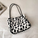 Women Winter Plush Shoulder Bag Zebra Leopard Cow Print Shopping Bags Handbags