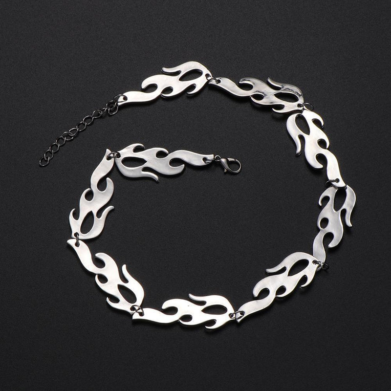 Women Men Fire Flame Necklace Hip Hop Rock Jewelry Accessories Wave Sun Choker
