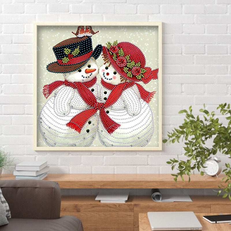 Handmade Partial Drill Snowman Couple 5D Special Shaped DIY Diamond Painting Kit