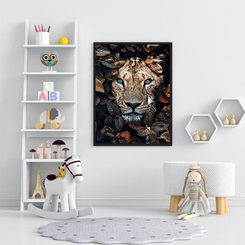 Oil Paint By Numbers Flowers Lion Frameless Picture Craft Kit for Living Ro