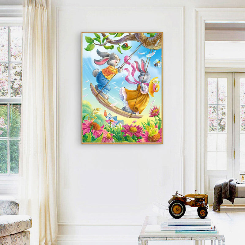 Swing Rabbits Oil Paint By Numbers Kits Canvas Picture Wall Art DIY Craft