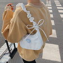 Women Canvas Pleated Armpit Bag Heart Pattern Casual Dumpling Bag (White)
