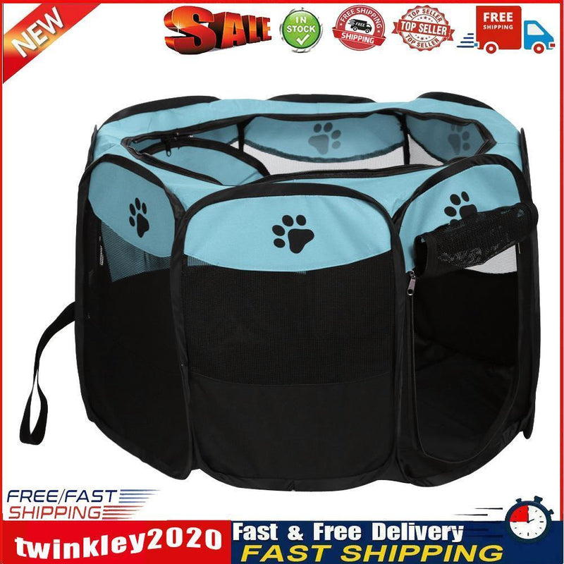 Claw Print Foldable Pet Cat Dog Tent House Guard Playpen Fence (Sky Blue) Newly