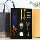 Retro with Nib Ink Bottle Calligraphy Feather Dip Pen Kit (Dark Blue)