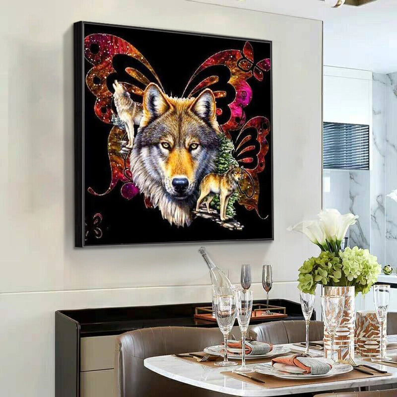 DIY 5D Mosaic Painting Kit Butterfly Wolf Full Drill Round Diamond Drawing Decor