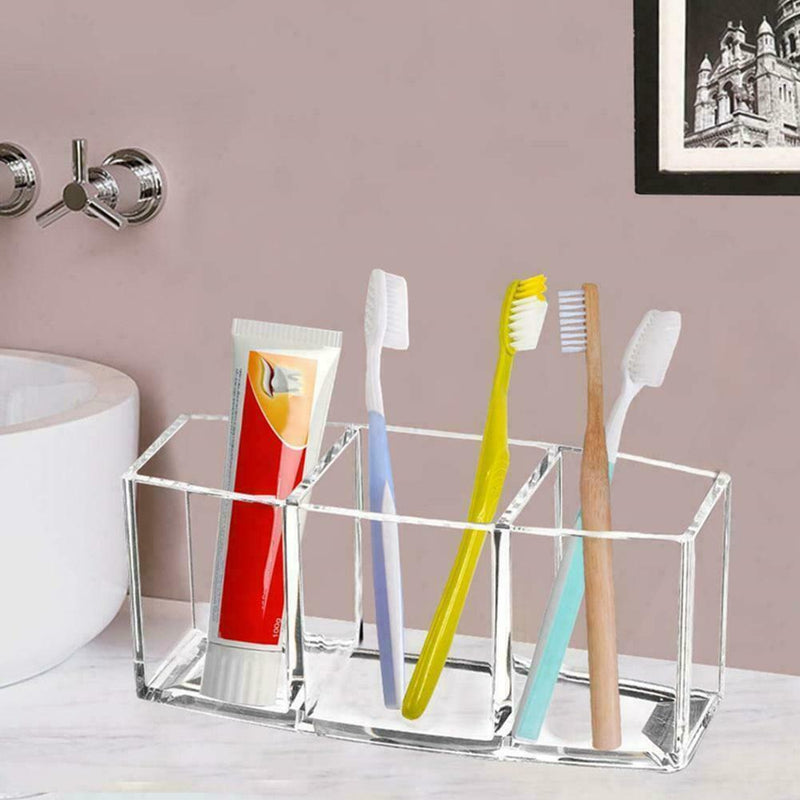 Makeup Brush Holder Organizer 3-Slot Acrylic Cosmetic UK Storage Brushes Z7S6