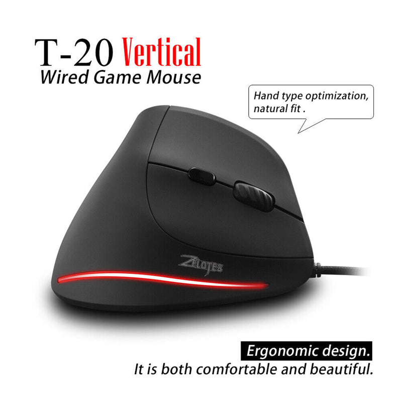 ZELOTES T20 Wired Vertical Optical Mouse 6 Buttons Gaming Mice for PC Computer