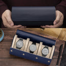 3 Slots Watch Roll Travel Case Portable Leather Watch Display Box (Blue) Newly