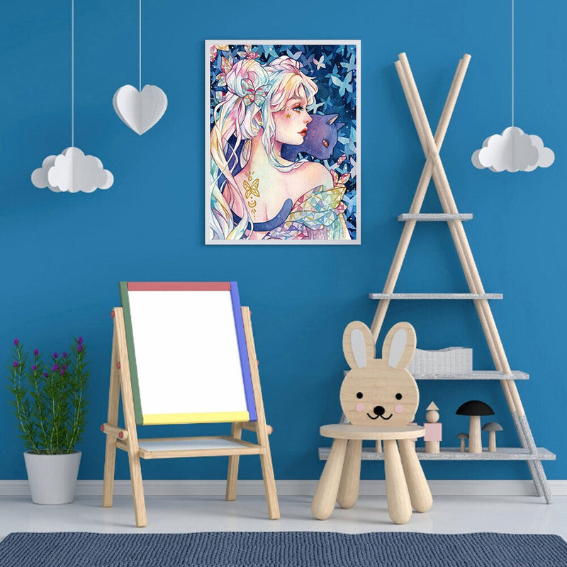 Girl Holding Cat Oil Paint By Numbers Kits Canvas Picture Wall Art DIY Crafts