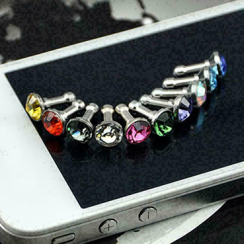 2 x Bling Diamond Mixed Crystal 3.5mm Earphone Jack Stop H2X7 I5T8 T4W0 G3S8