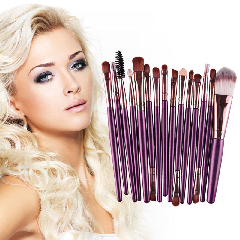 15pcs Eyeshadow Makup Brushes Tool Eye Powder Brush Set?Purple Coffee? Newly