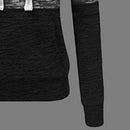 Stitching Women Long Sleeve Hit Color Autumn Leisure Hoodies (Black 2XL)
