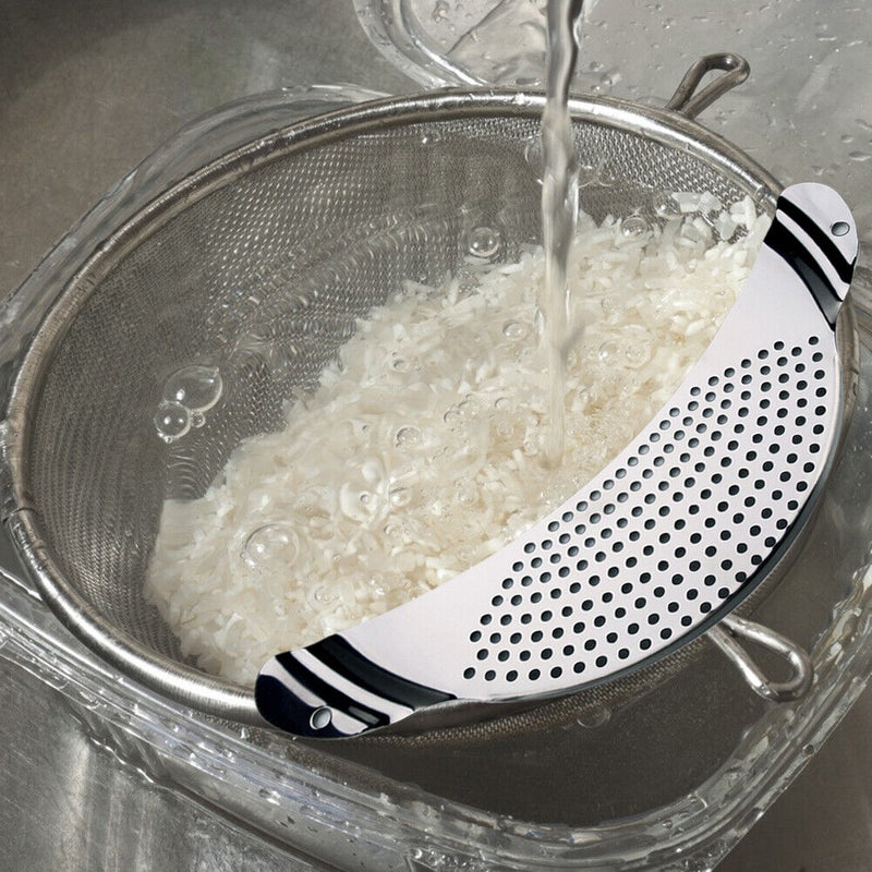 Stainless Steel Pot Funnel Strainer Rice Wash Basket Water Filter Drainer