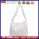 Retro Women Casual Pleated Solid Color Large Capacity Tote Shoulder Shopping Bag