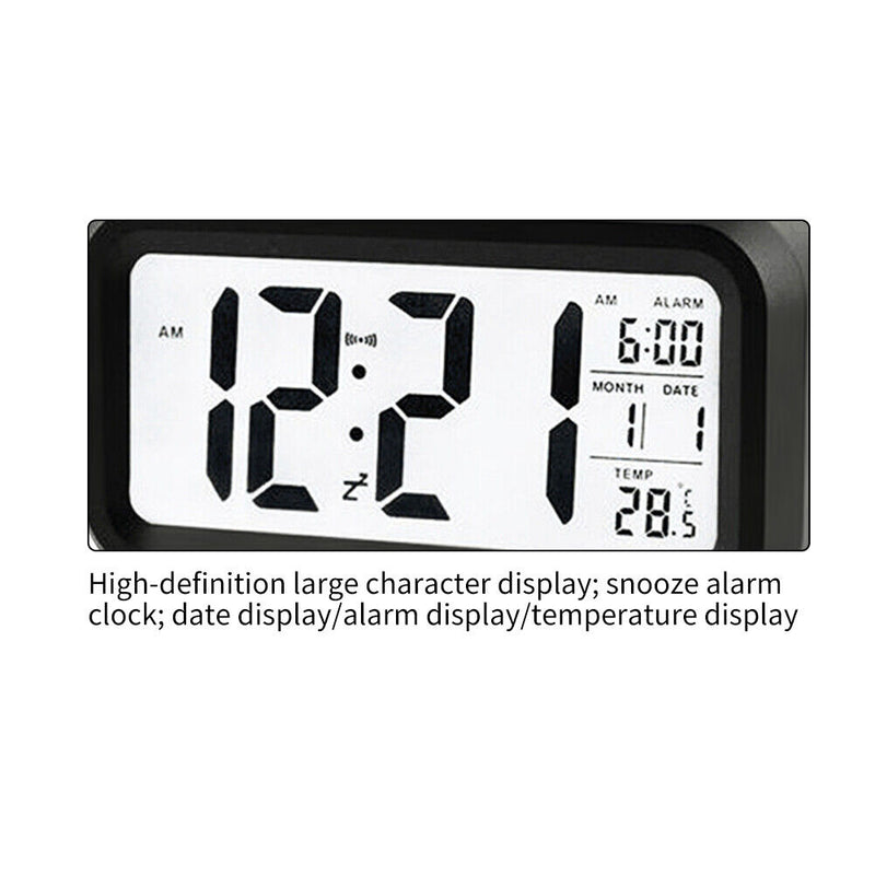 Temperature Alarm Clock LED Digital Backlight Calendar Snooze Clock (Black)