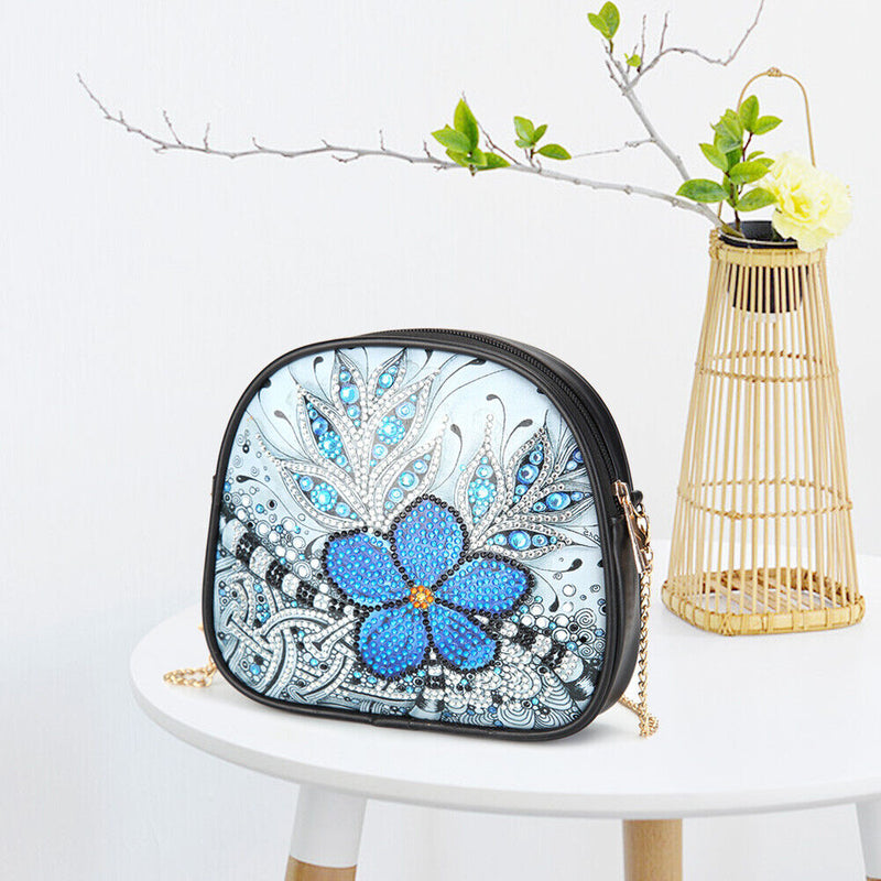 DIY Flower Special Shaped Diamond Painting Leather Clutch Chain Crossbody B