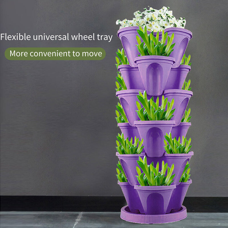 Strawberry Planter Pot Stackable Flowerpots Plants Seedling Holder (Purple)
