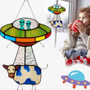 Alien and Cow Stained Glass Suncatcher Window Panel Home Hanging Pendants~