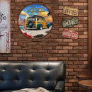 Beach Car Round Metal Plate Tin Sign Plate for Bar Pub Club Wall Art Poster Kit