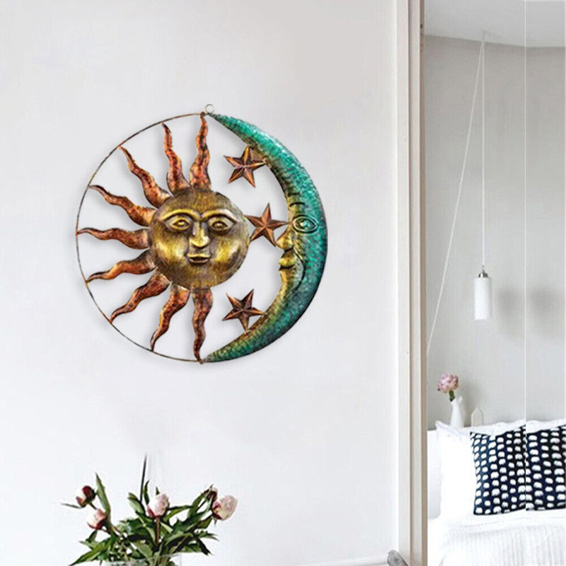 Metal Moon Sun Hanging Pendant Wall-mounted Art Craft Home Background Wall Decor