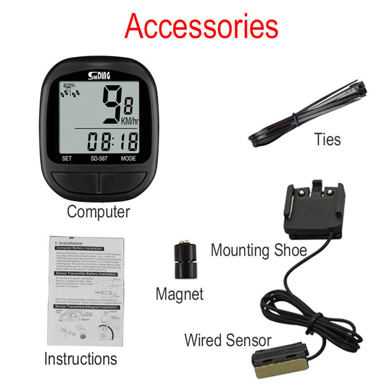 SUNDING Cycling Equipment Bike Waterproof Computer LCD Display Bicycle Odometer