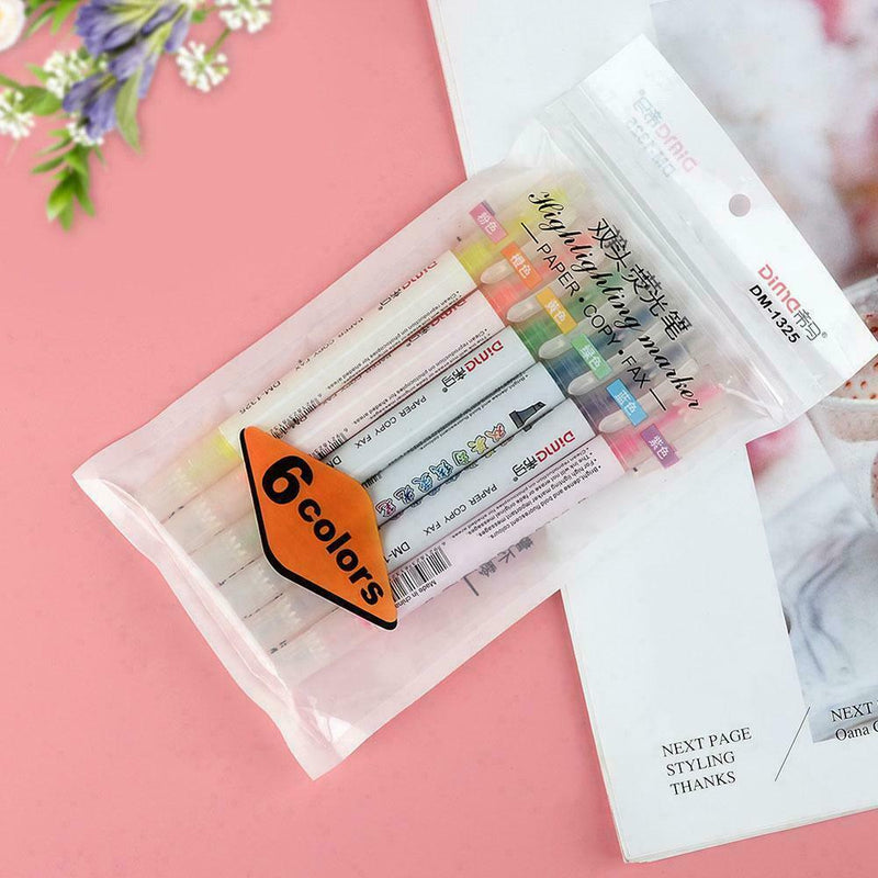 Dual Tip Highlighter Set 6 Pcs Gel Bible Highlighter Non-Bleeding Color T8F3