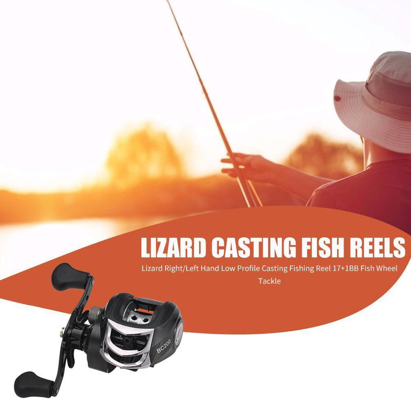 Lizard Low Profile Baitcasting Fishing Reel 17+1BB Right Hand Fish Reel Tackle