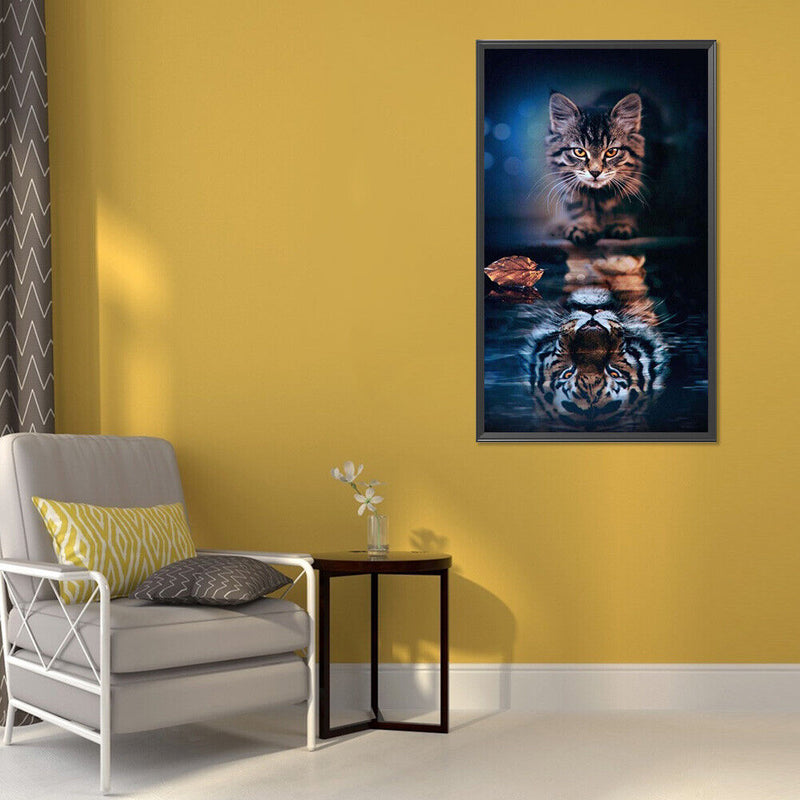 5D Diamond Painting Kit DIY Cat Reflection Full Round Drill Mosaic Wall Pic